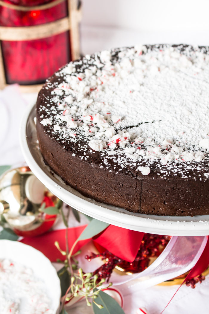 flourless chocolate cake with peppermint whipped cream