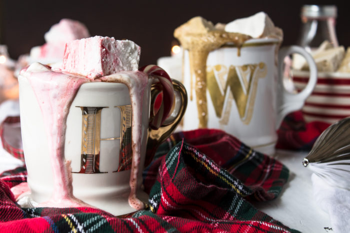 adult hot chocolate with peppermint, gingerbread and eggnog marshmallows