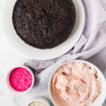 one-bowl chocolate cake with fluffy buttercream frosting
