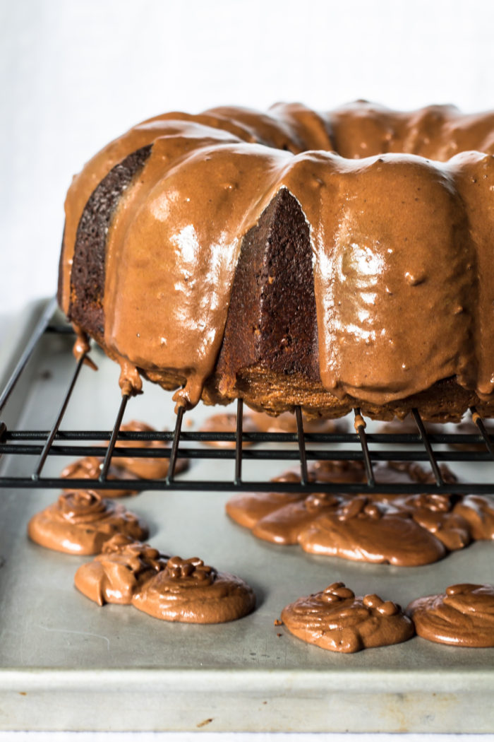 chocolate pound cake with chocolate glaze