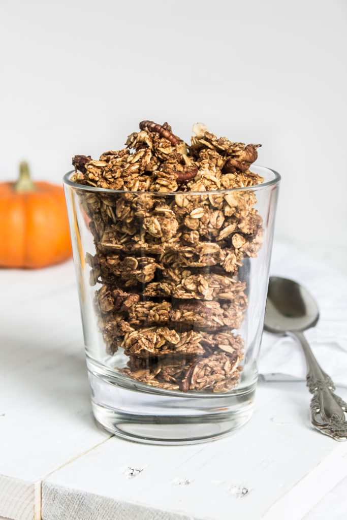 The perfect treat for breakfast and snacks, this pumpkin spice granola has all of the flavors of fall.  www.passthecookies.com