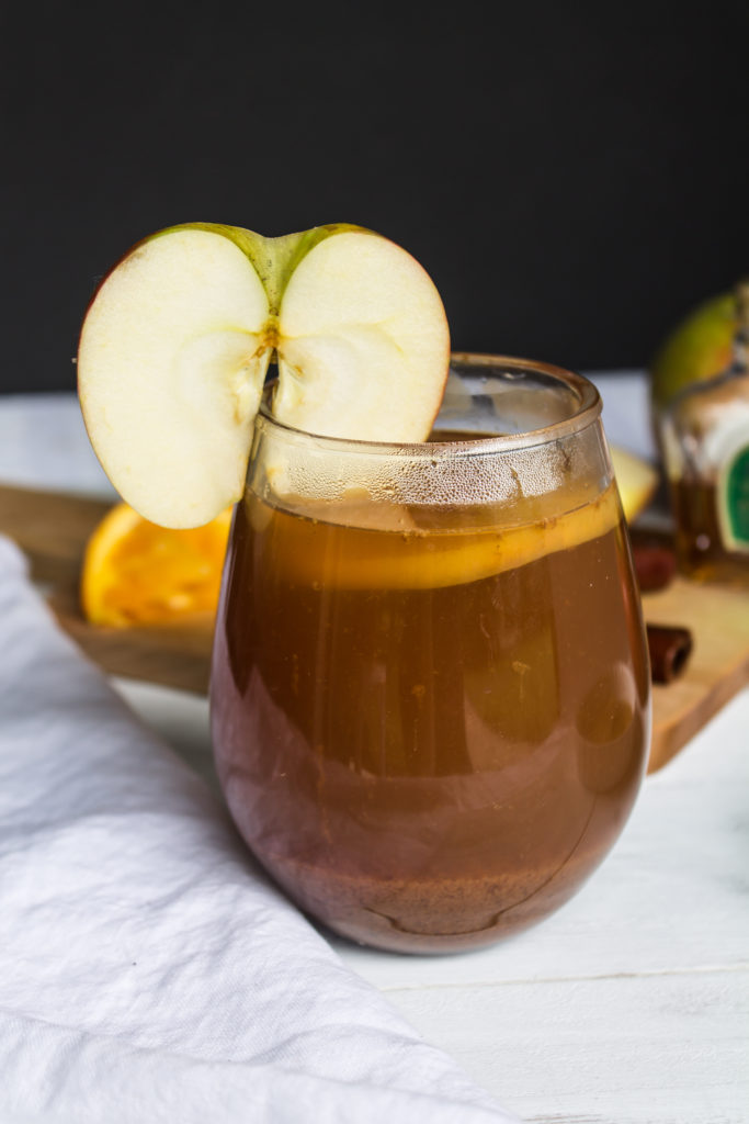 This spiked hot apple cider is perfect drink to warm you up on a cool night.