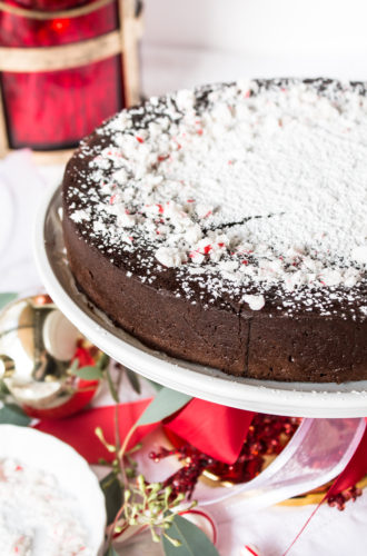 flourless chocolate cake with peppermint whipped cream