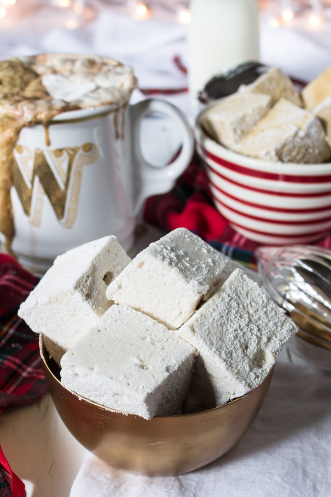 Boozy adult hot chocolate with peppermint, gingerbread and eggnog marshmallows are a divine treat for a cozy winter night in or a fun holiday celebration!  www.passthecookies.com