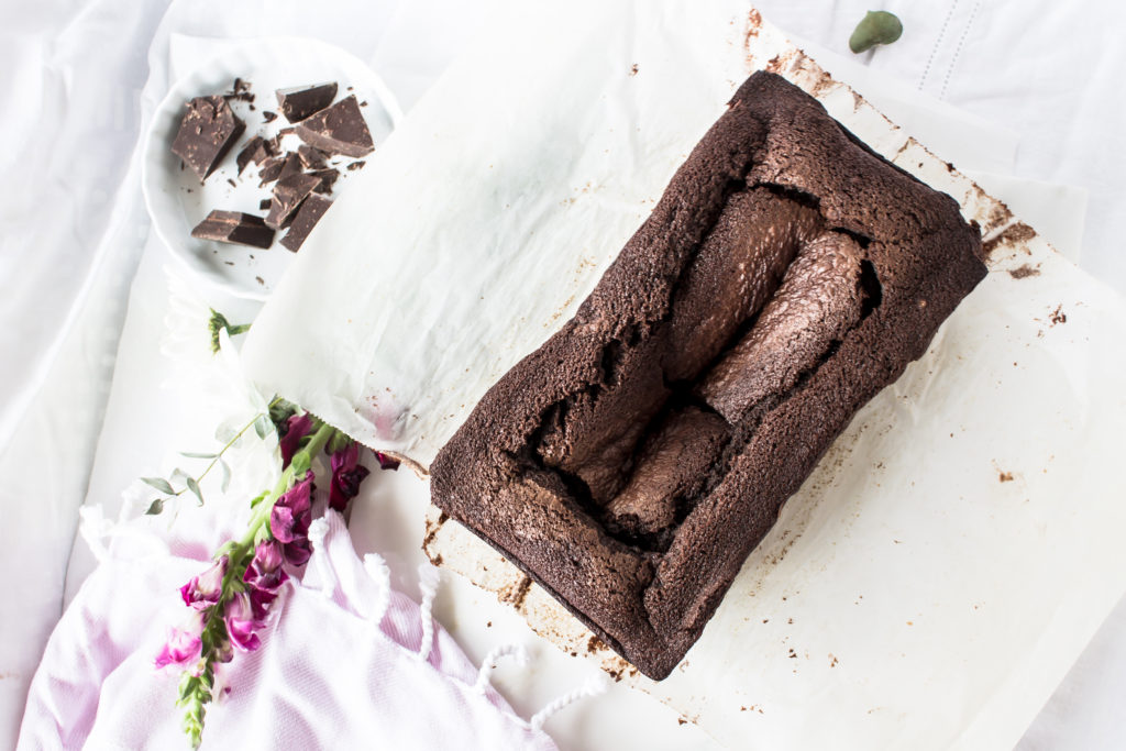 With a fudgy center, this delicious dense chocolate loaf cake is the perfect dessert for Valentine's Day.