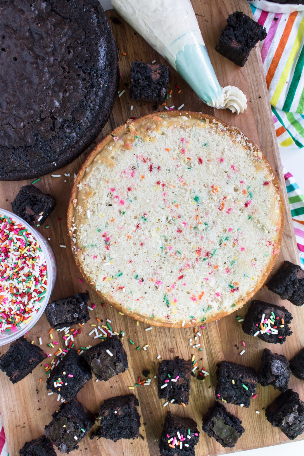 funfetti brownie cake with cookie dough frosting Pass the Cookies