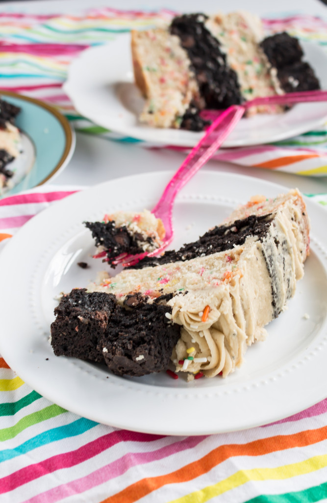 Funfetti Brownie Cake with Cookie Dough Frosting-7