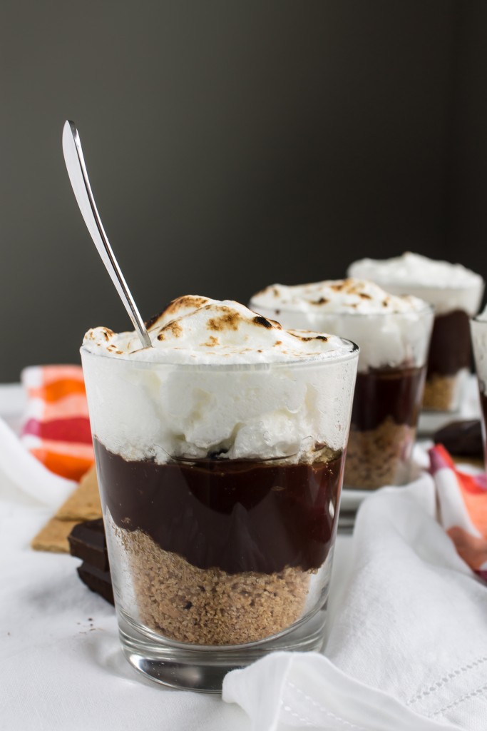 S'mores parfait with graham cracker streusel, chocolate custard and toasted meringue. | passthecookies.com