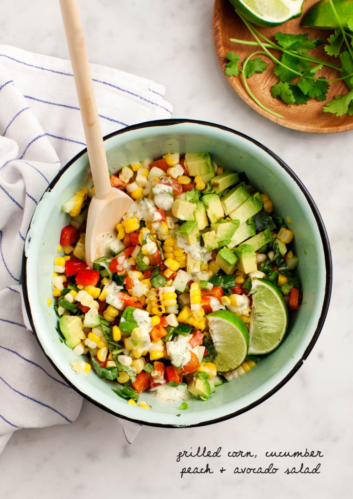 Summer Picnic - Love and Lemons corn cucumber peach avocado salad 2