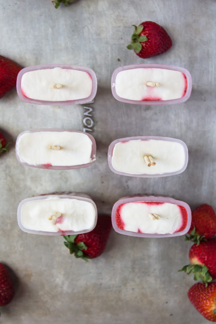 roasted strawberries and cream popsicles