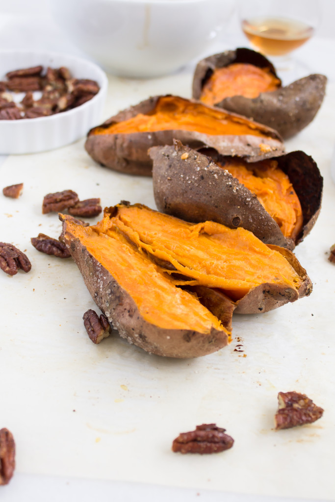Slow Roasted Sweet Potatoes with Spiced Maple Pecans and Maple Bourbon Butter | Pass The Cookies | www.passthecookies.com