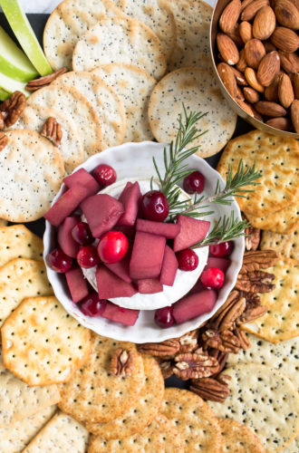 baked brie with mulled wine-soaked fruit