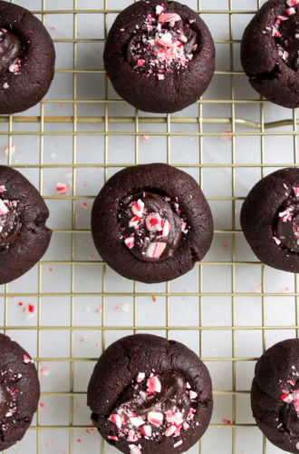 chocolate peppermint thumbprint cookies